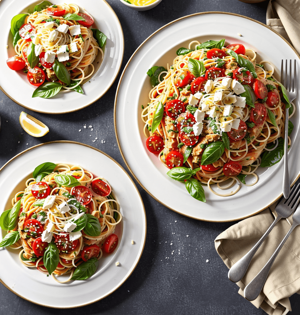 Spaghetti Salat mit Feta