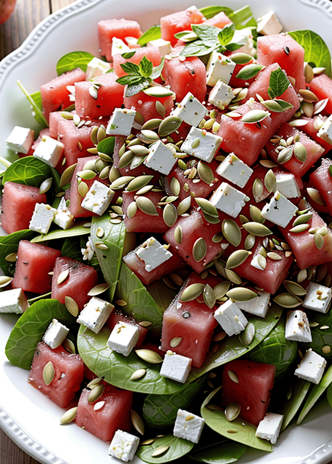 Wassermelone Feta Salat Kürbiskerne