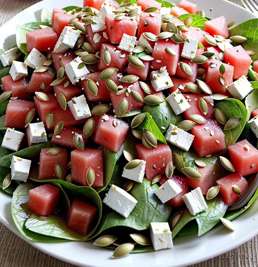 Wassermelone Feta Salat Kürbiskerne